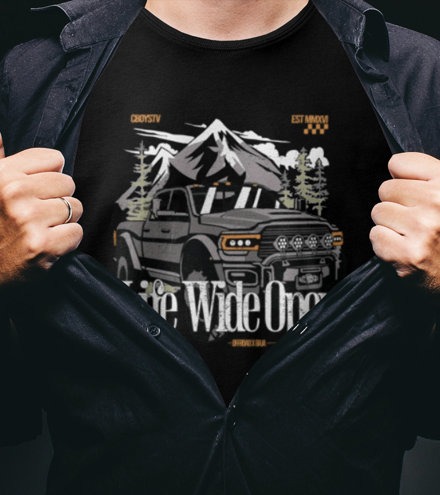 Cboystv Store Life Wide Open Ram Mountain Truck Adventure T-Shirt