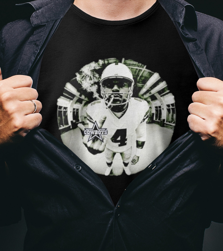 Dak Prescott Cowboys Number 4 Smoking وسط البنية التحتية T-Shirt