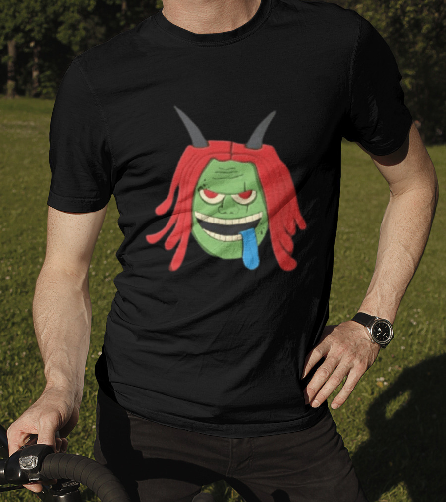 Trippie Redd Cartoon Green Devil Horns Red Hair Blue Tongue T-Shirt