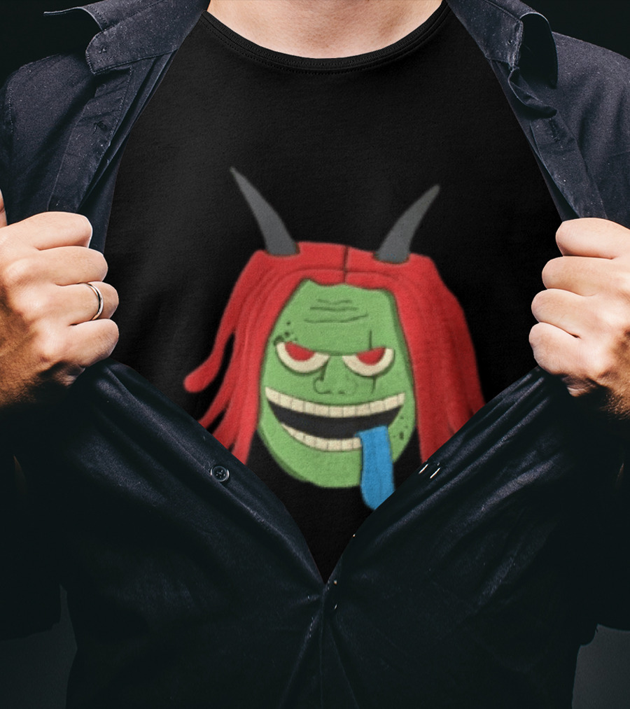Trippie Redd Cartoon Green Devil Horns Red Hair Blue Tongue T-Shirt