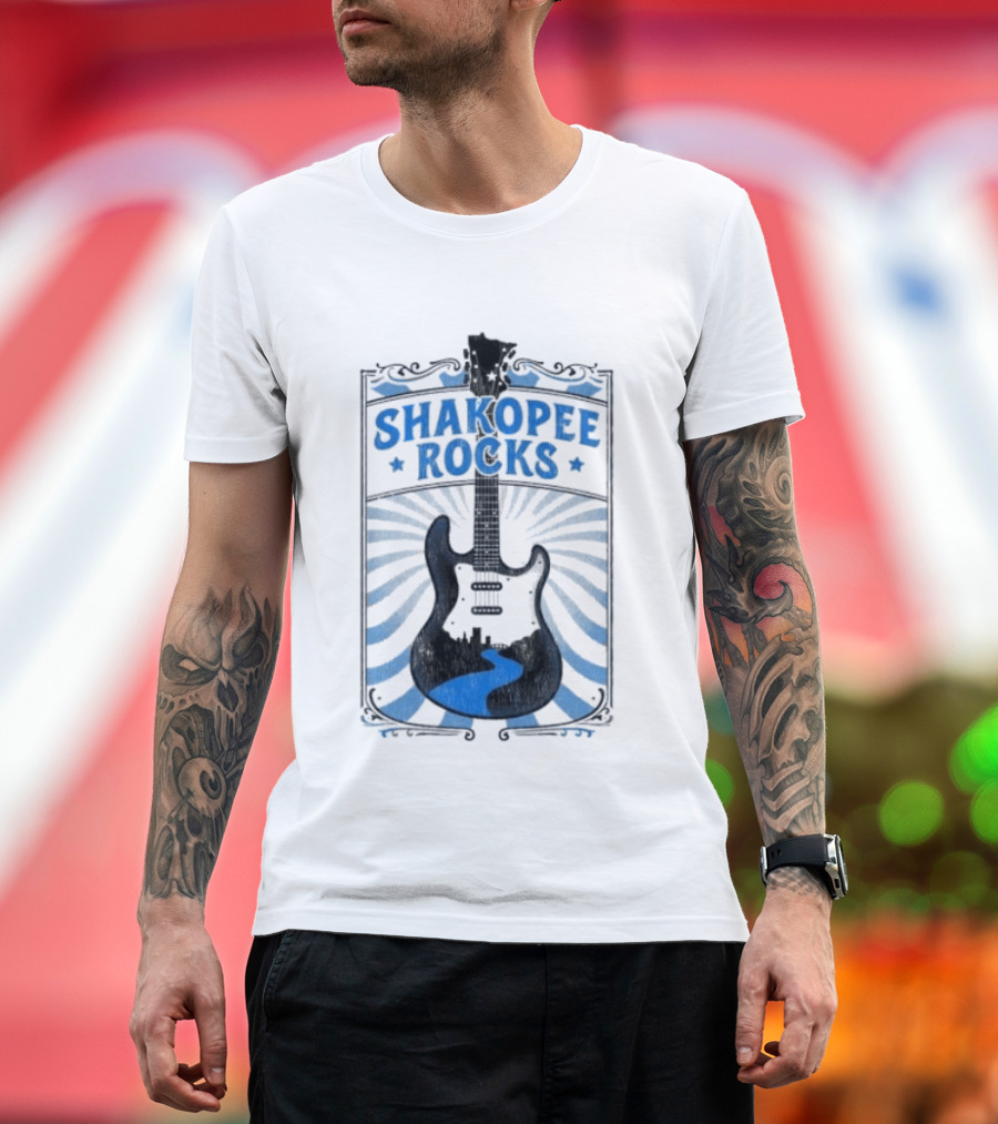 Shakopee Rocks Guitar Minnesota Rock And Roll Stripes T-Shirt