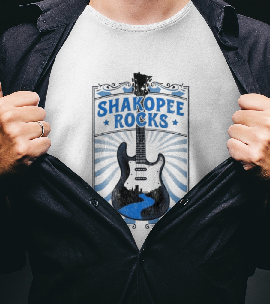Shakopee Rocks Guitar Minnesota Rock And Roll Stripes T-Shirt