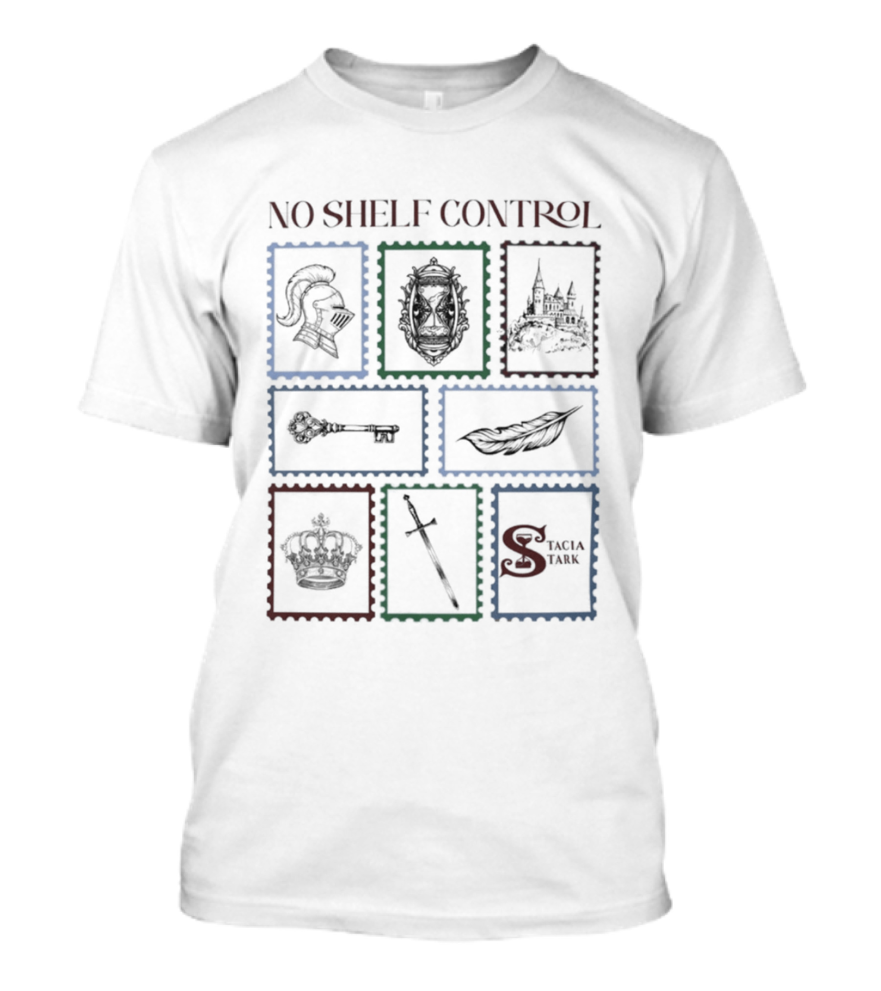 No Shelf Control Stacia Stark Crest Sword Key Crown T-Shirt