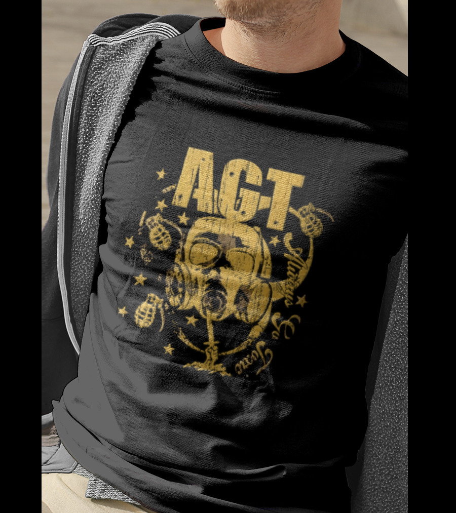 AGT Distressed Gas Mask Grenades Biohazard Stars T-Shirt