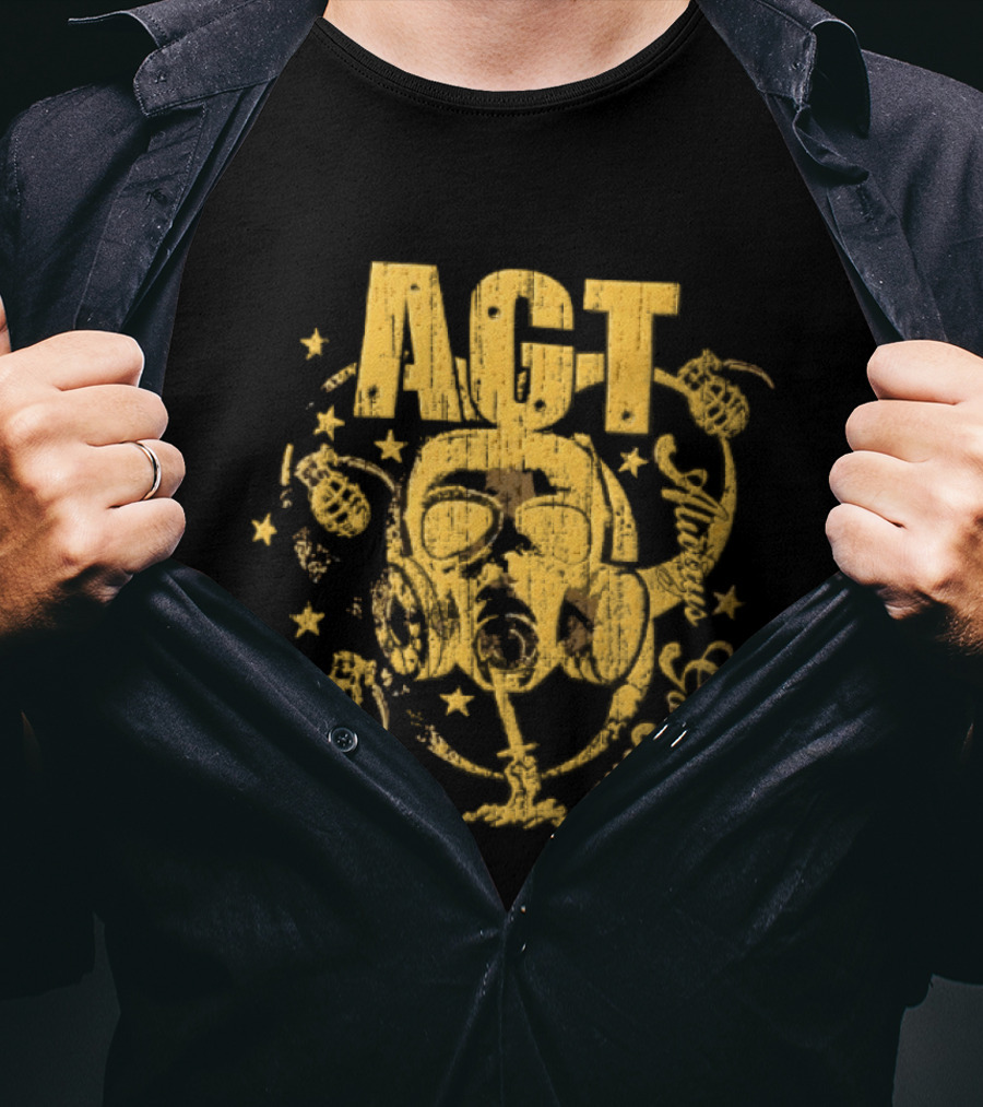 AGT Distressed Gas Mask Grenades Biohazard Stars T-Shirt