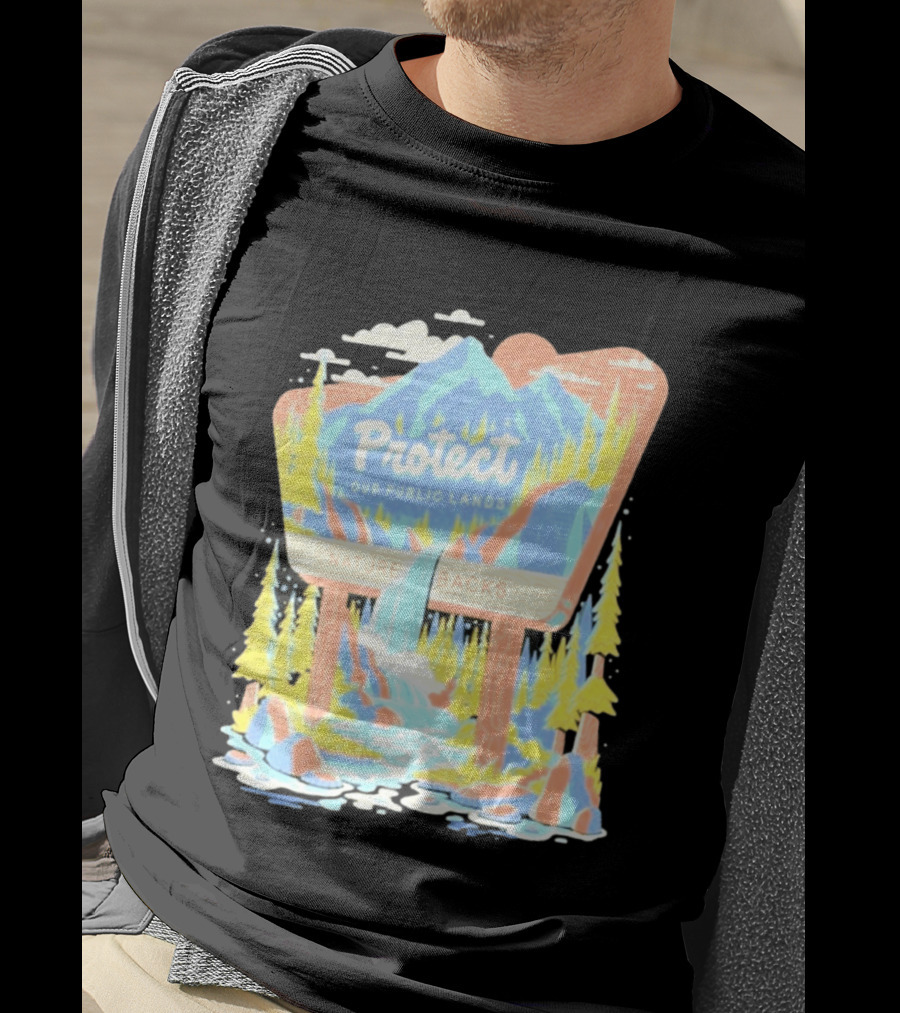 Protect Our Public Lands Nature Backs Mountain Waterfall Forest Scene T-Shirt