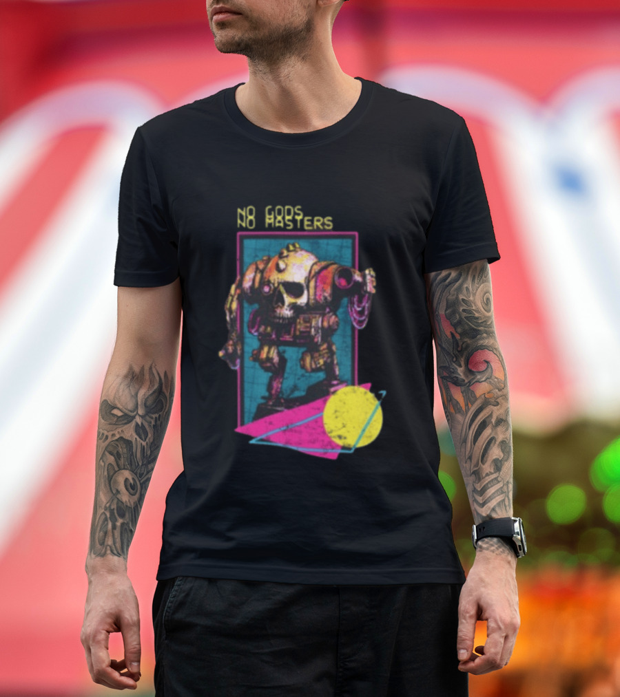Black Magic Creative Store BMC No Gods No Masters Skull Robot T-Shirt