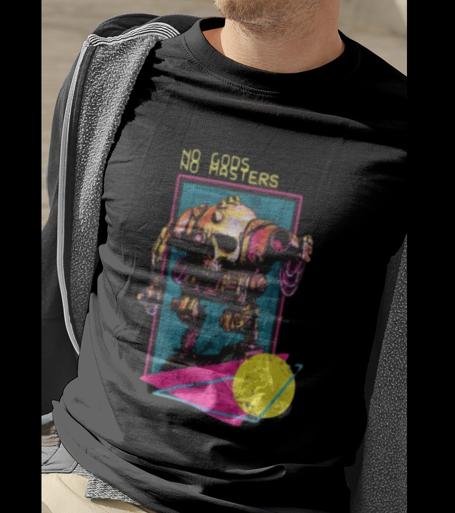 Black Magic Creative Store BMC No Gods No Masters Skull Robot T-Shirt
