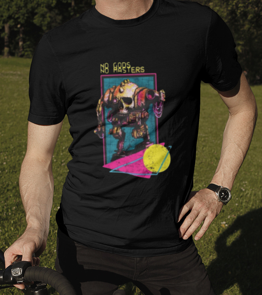 Black Magic Creative Store BMC No Gods No Masters Skull Robot T-Shirt