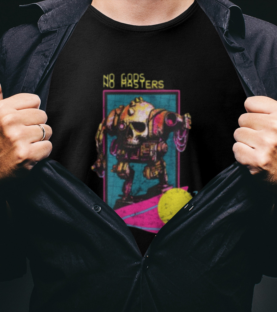 Black Magic Creative Store BMC No Gods No Masters Skull Robot T-Shirt