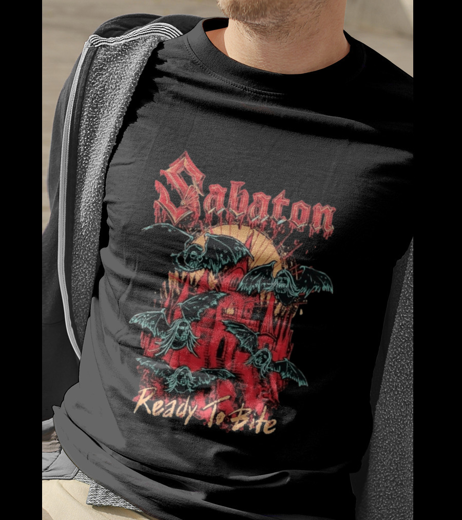 Sabaton Ready To Bite Heavy Metal Band Vampire Bats Castle T-Shirt