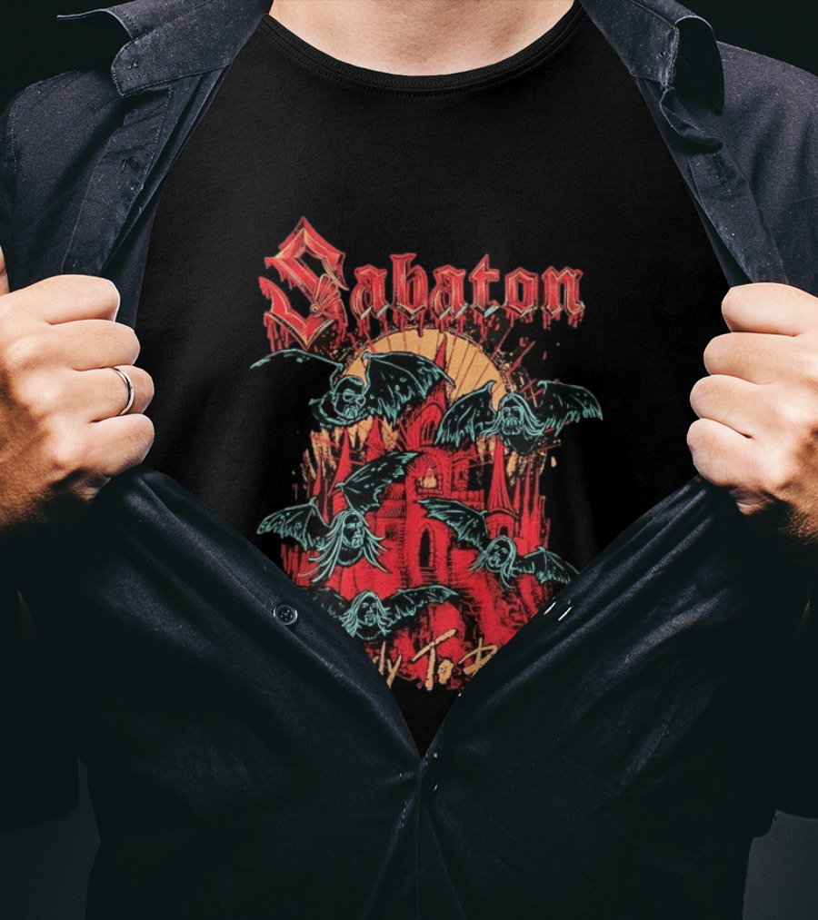 Sabaton Ready To Bite Heavy Metal Band Vampire Bats Castle T-Shirt