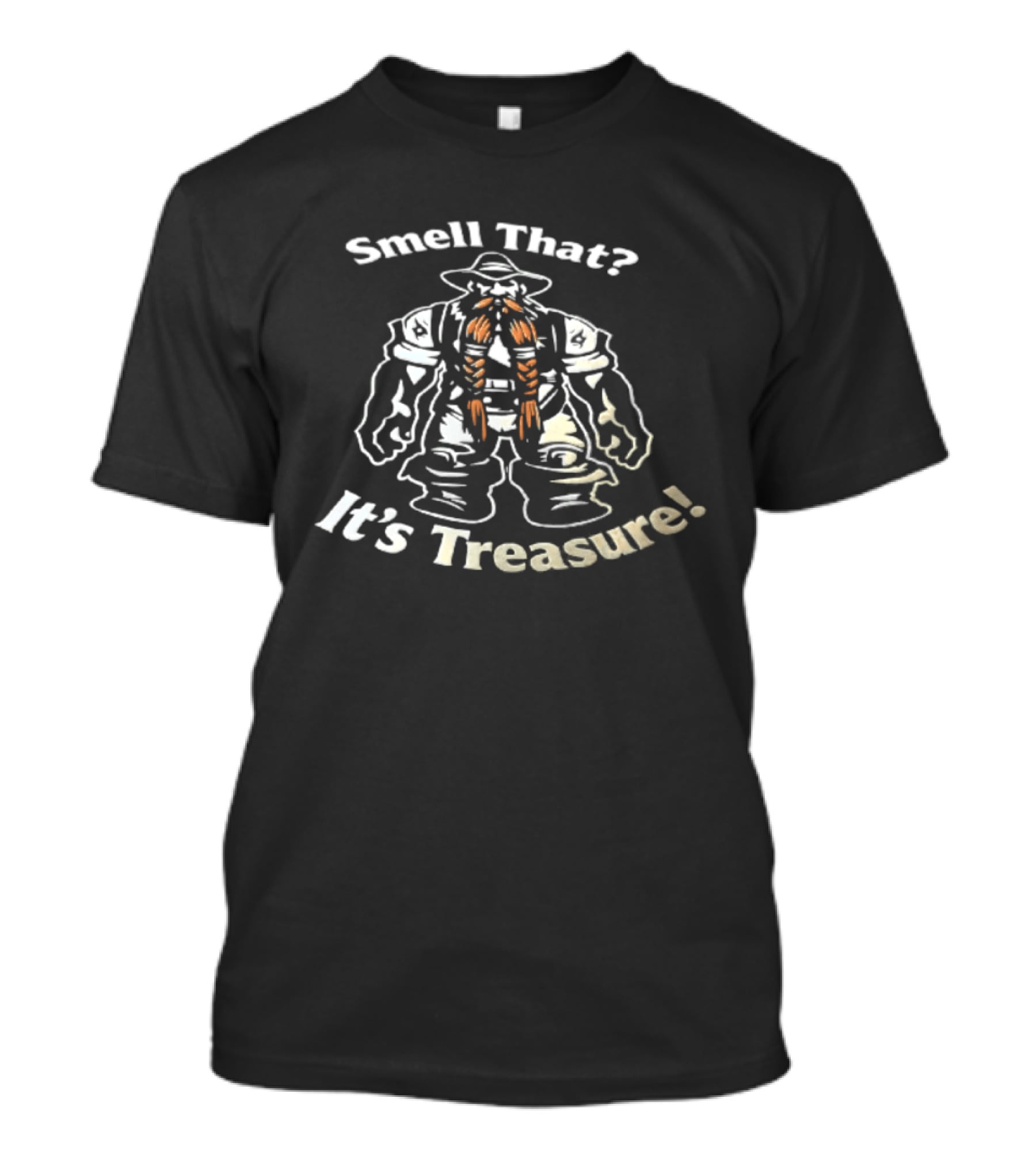 Smell That It's Treasure Cartoon Dwarf Orange Braided Beard T-Shirt