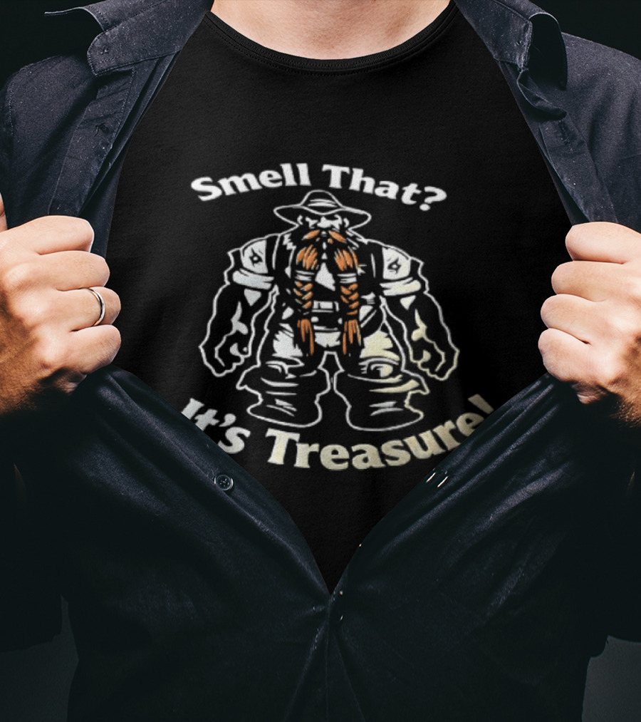 Smell That It's Treasure Cartoon Dwarf Orange Braided Beard T-Shirt