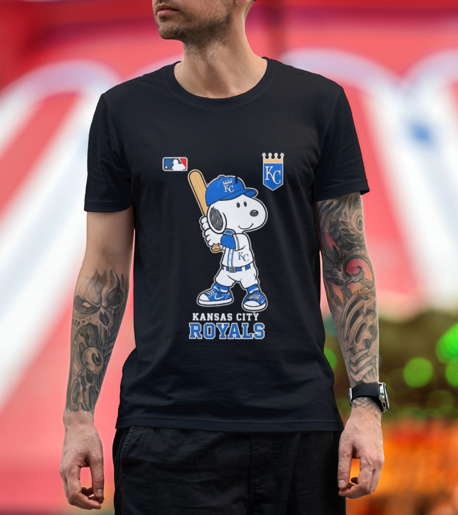 Snoopy Wearing Kansas City Royals Baseball Jersey Player MLB T-Shirt