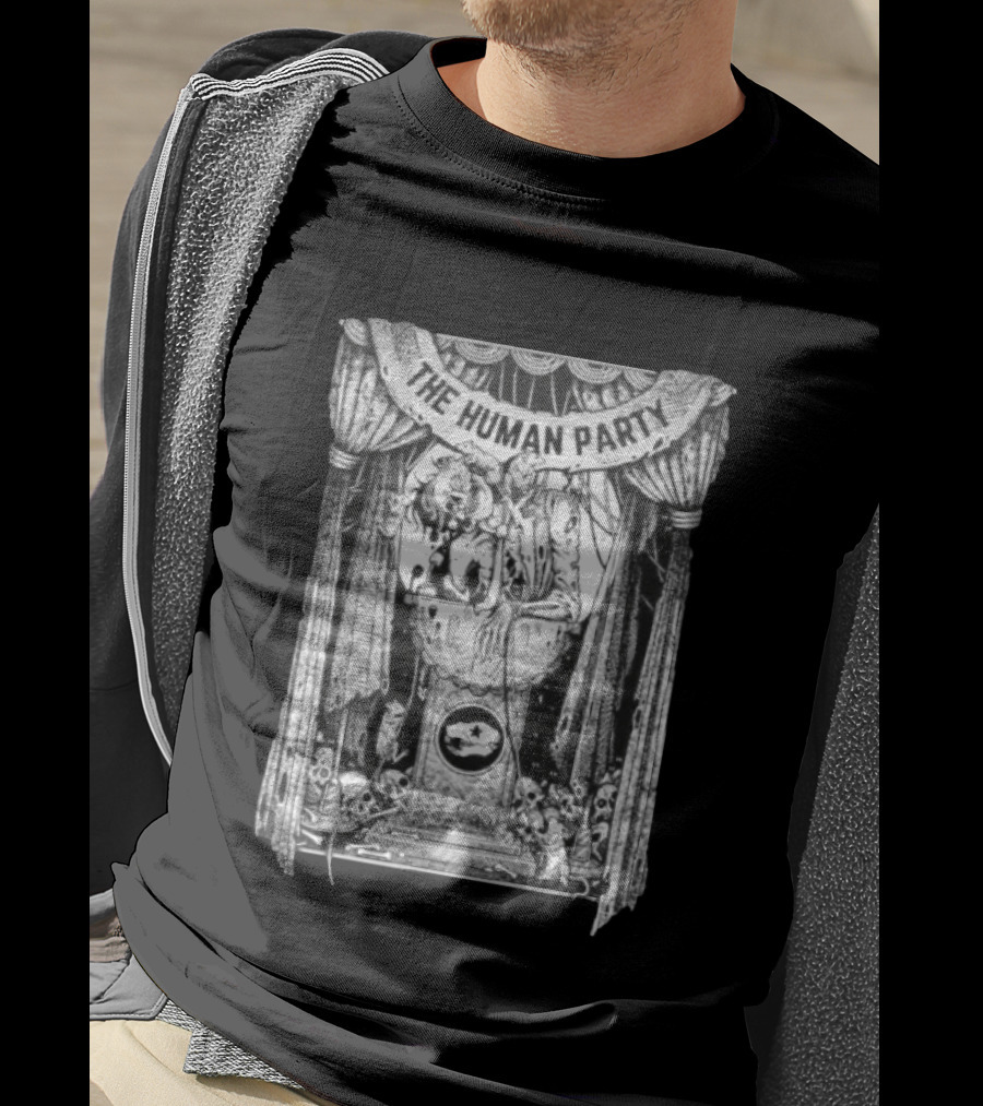 The Human Party Macabre Skeleton Dark Gothic Stage Curtain Scene T-Shirt