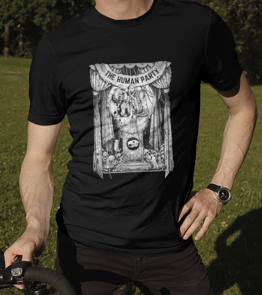 The Human Party Macabre Skeleton Dark Gothic Stage Curtain Scene T-Shirt