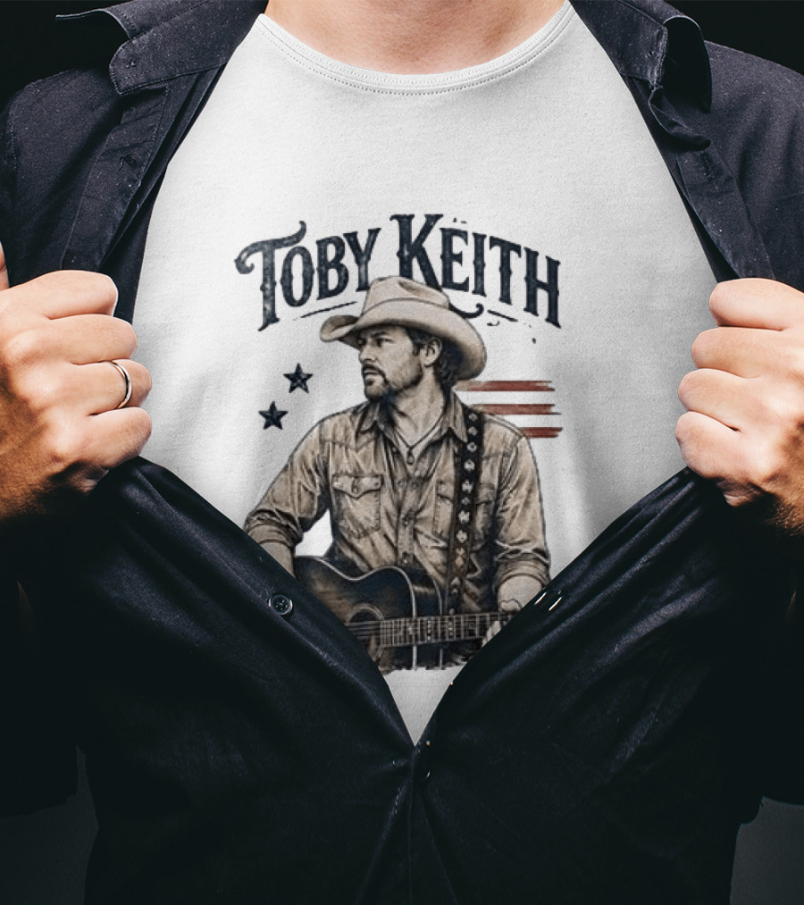 Toby Keith Raised Country Live Proud Guitar Cowboy Hat Stars Stripes T-Shirt