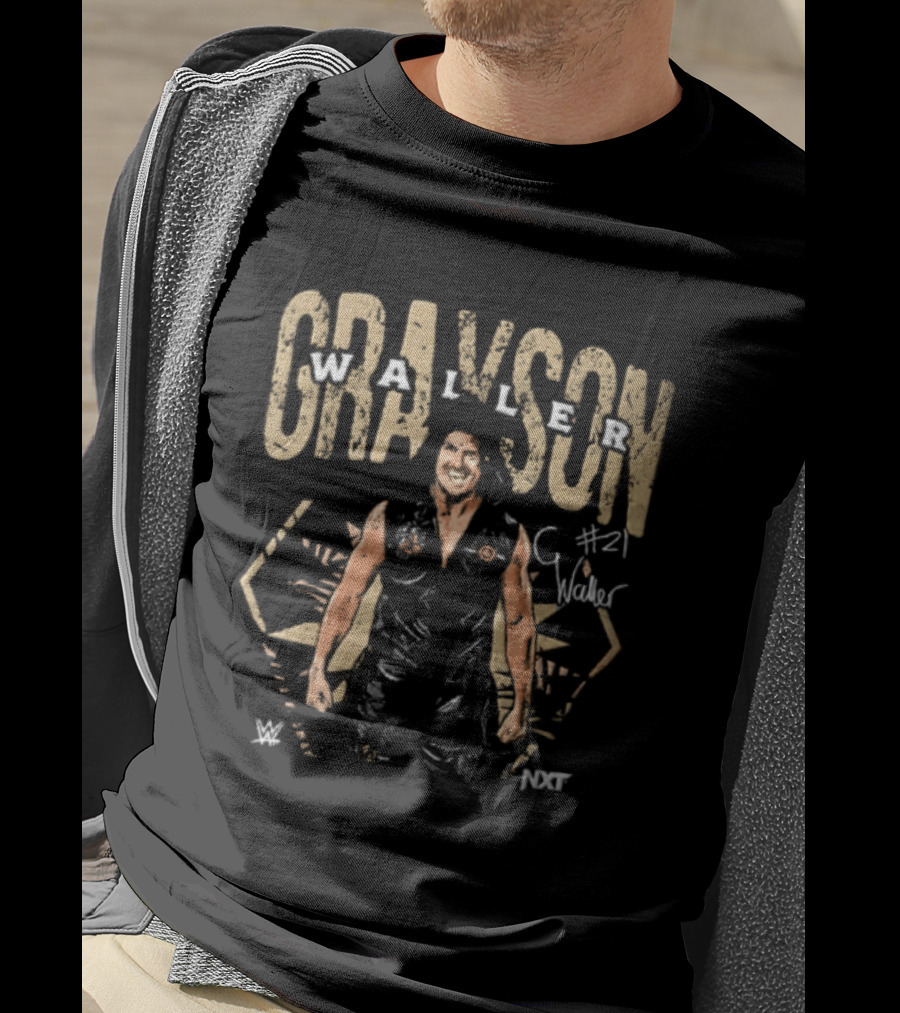 Grayson Waller WWE NXT #21 Wrestler In Black Hooded Vest With Signature Pose T-Shirt