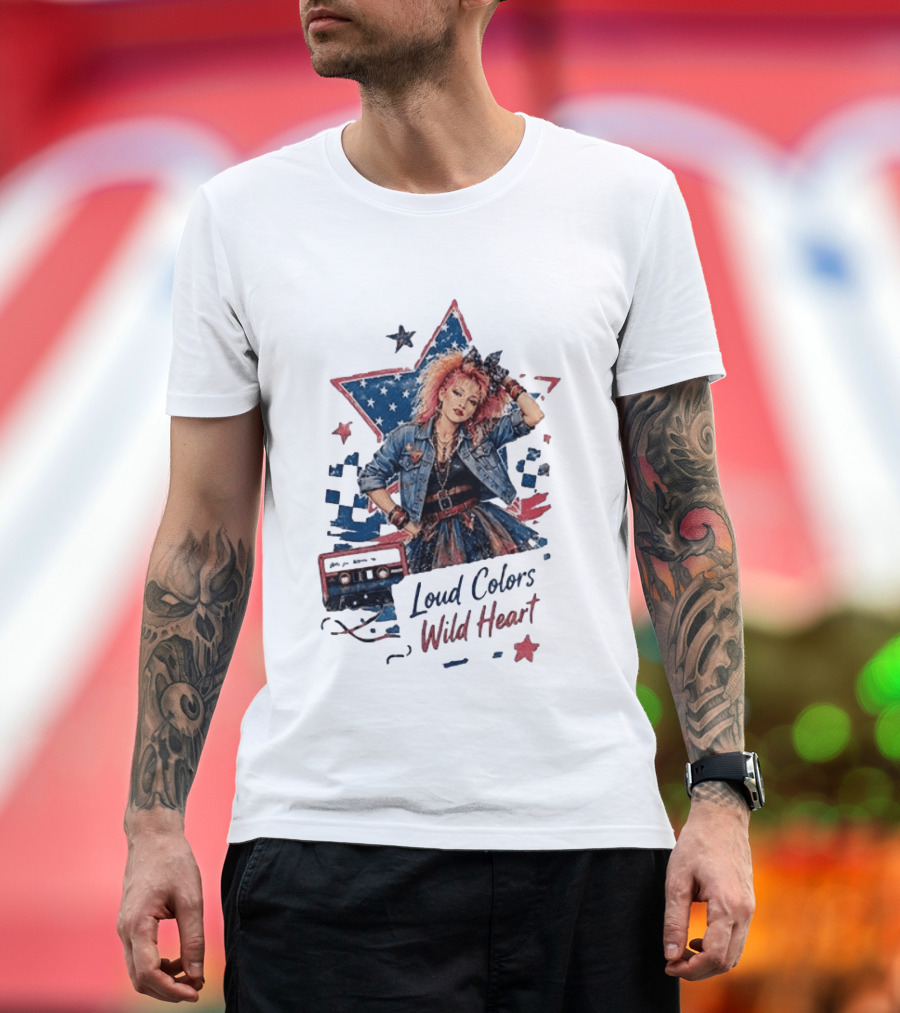 Cyndi Lauper Loud Colors Wild Heart Star Denim 80s Style Cassette T-Shirt
