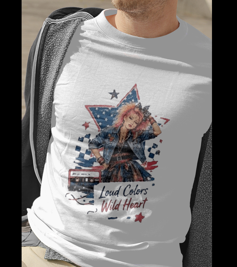 Cyndi Lauper Loud Colors Wild Heart Star Denim 80s Style Cassette T-Shirt