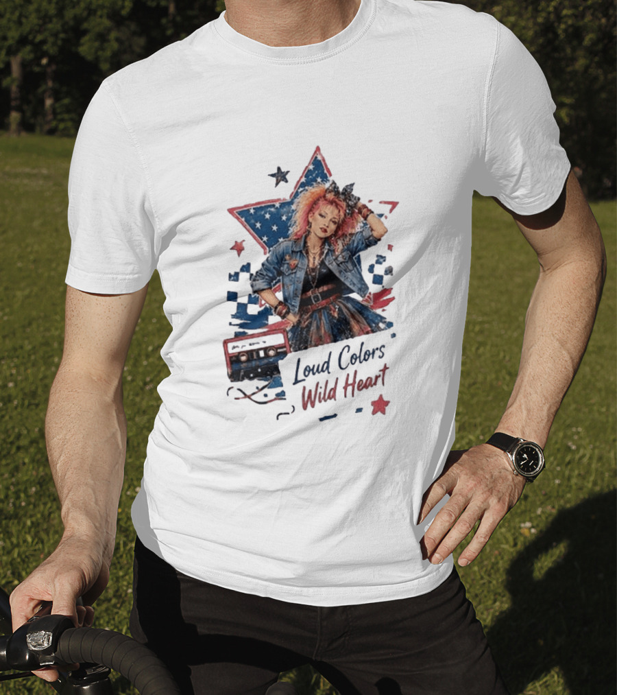 Cyndi Lauper Loud Colors Wild Heart Star Denim 80s Style Cassette T-Shirt