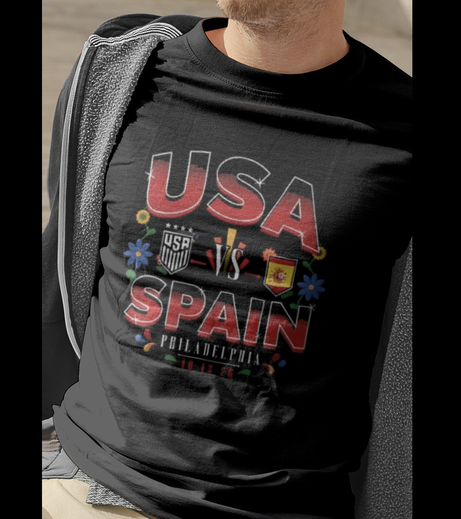 USA VS Spain Philadelphia October 18 2026 Floral Border T-Shirt