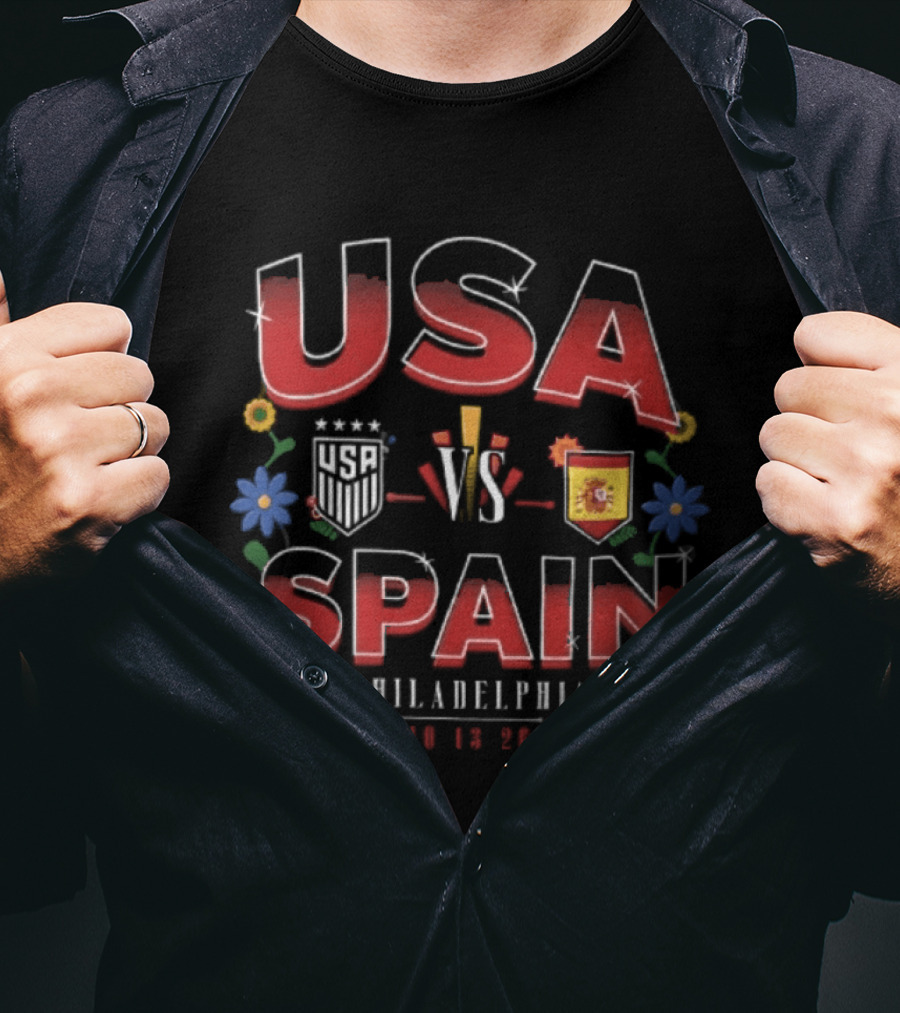 USA VS Spain Philadelphia October 18 2026 Floral Border T-Shirt