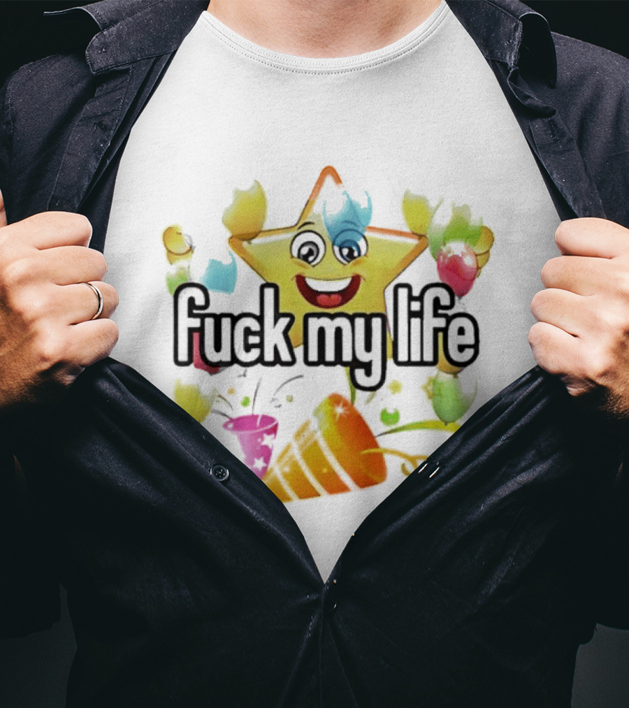 Fuck My Life Star Happy Face Color Splash T-Shirt