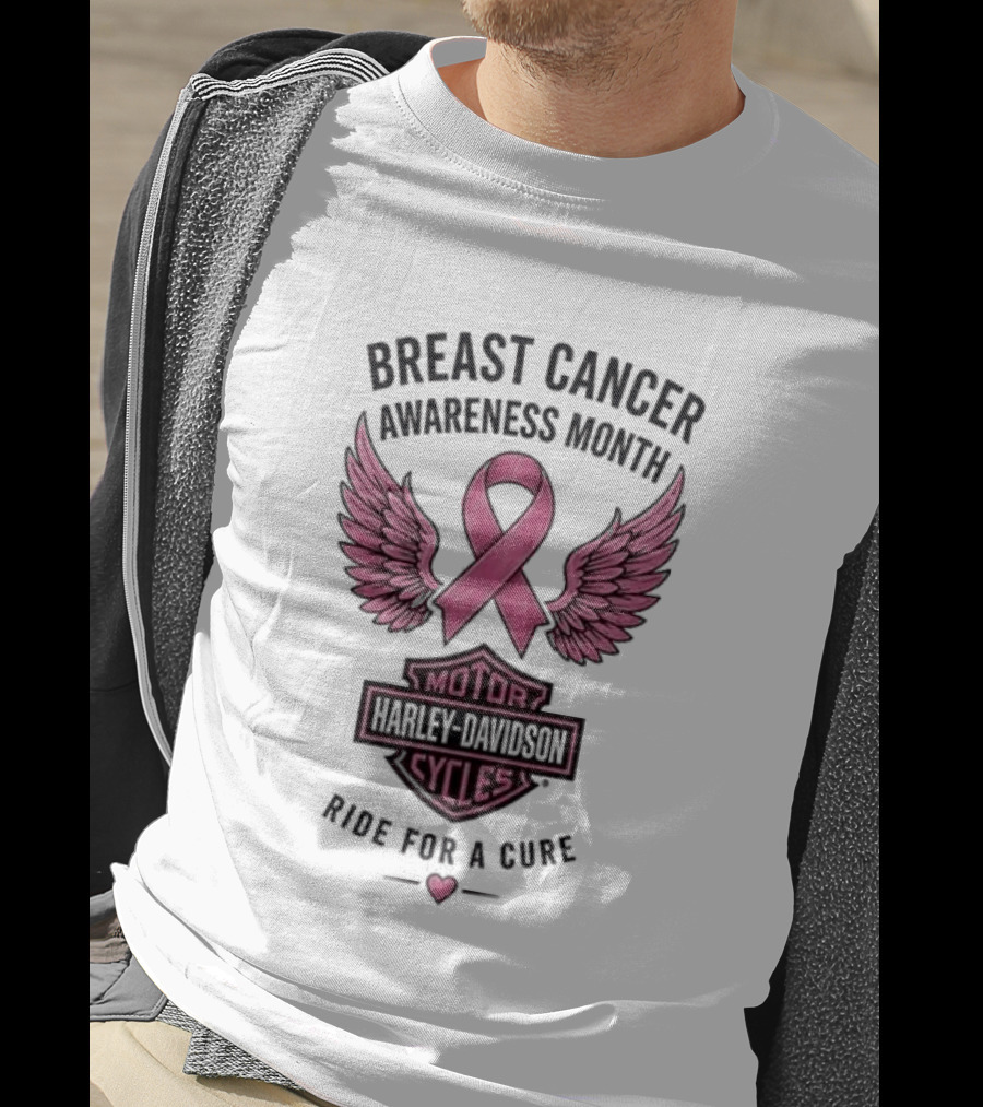 Breast Cancer Awareness Month Harley Davidson Motor Cycles Pink Ribbon Ride For A Cure T-Shirt