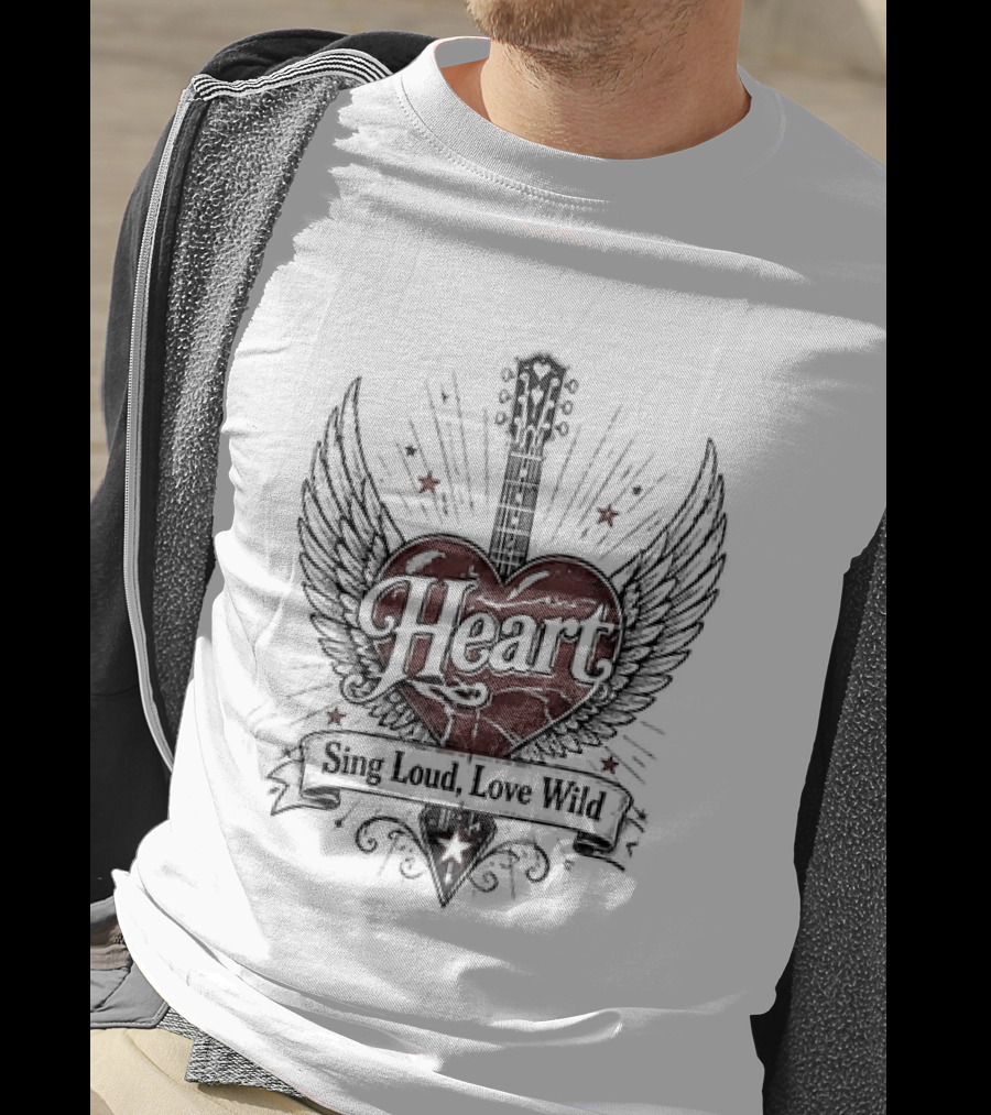 Heart Sing Loud Love Wild Wings Guitar T-Shirt