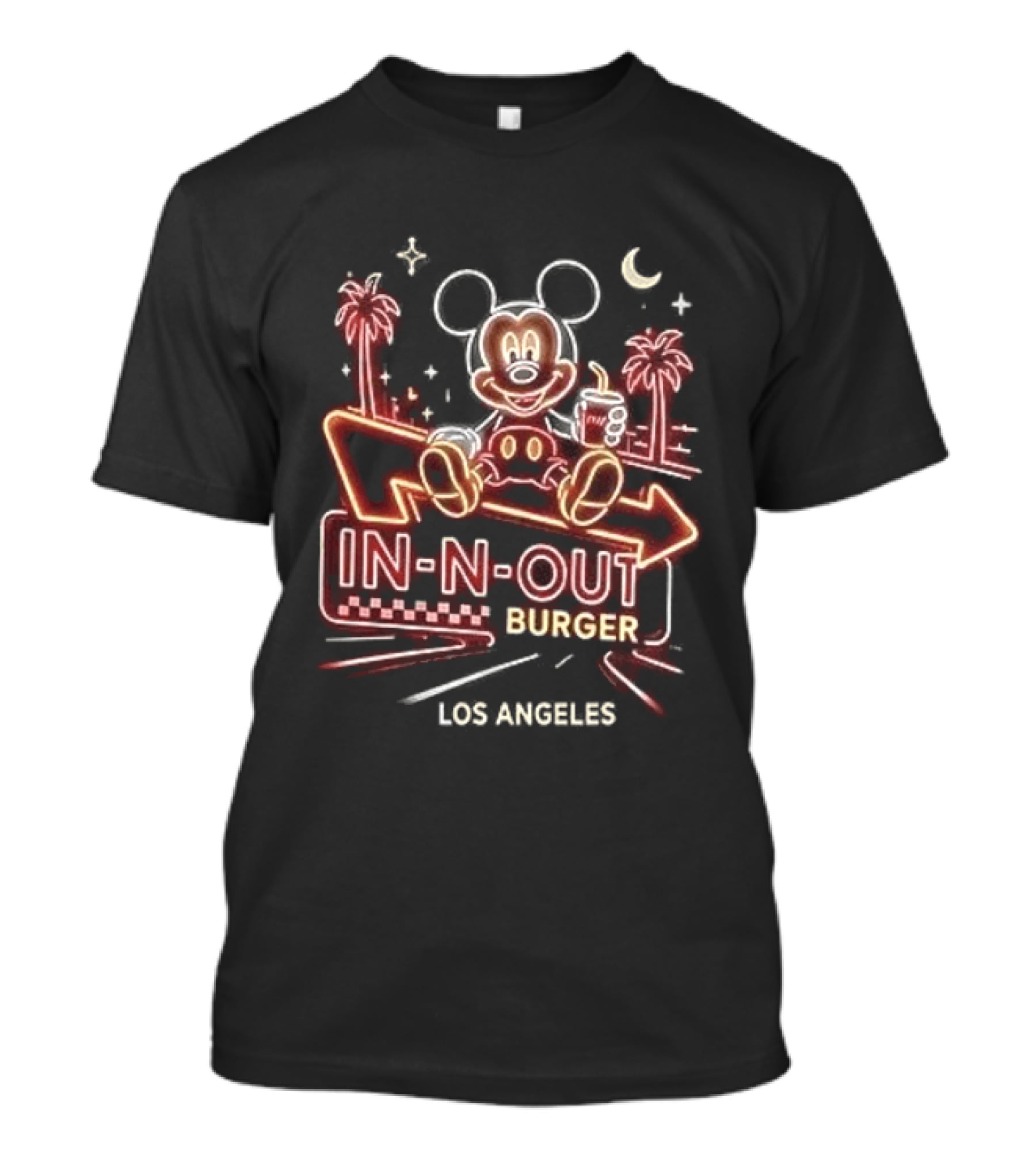Mickey Mouse In N Out Burger Neon Los Angeles Palm Trees T-Shirt