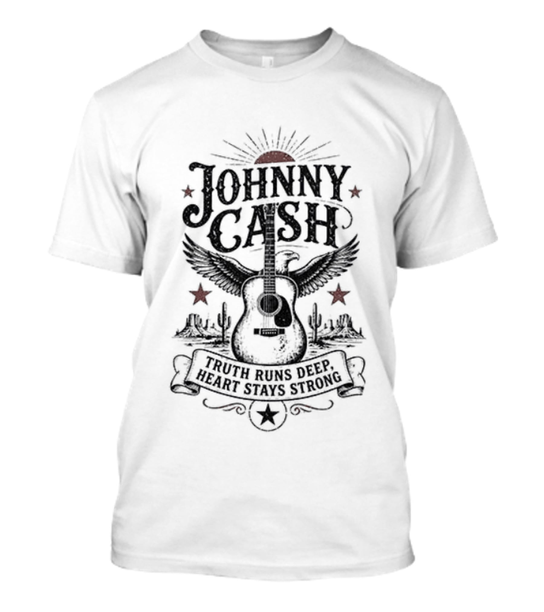 Johnny Cash Truth Runs Deep Heart Stays Strong Guitar Eagle Stars Western T-Shirt