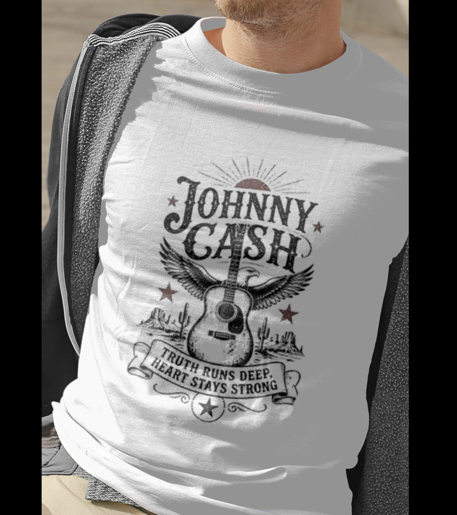 Johnny Cash Truth Runs Deep Heart Stays Strong Guitar Eagle Stars Western T-Shirt