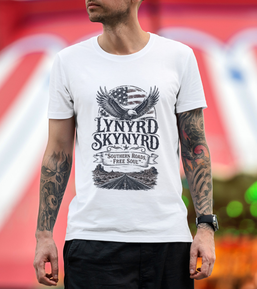 Lynyrd Skynyrd Southern Roads Free Soul American Flag Eagle T-Shirt