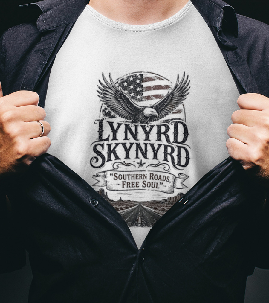 Lynyrd Skynyrd Southern Roads Free Soul American Flag Eagle T-Shirt