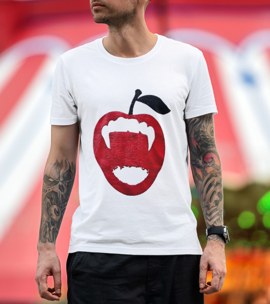 Red Apple Vampire Fangs Halloween Cutout T-Shirt