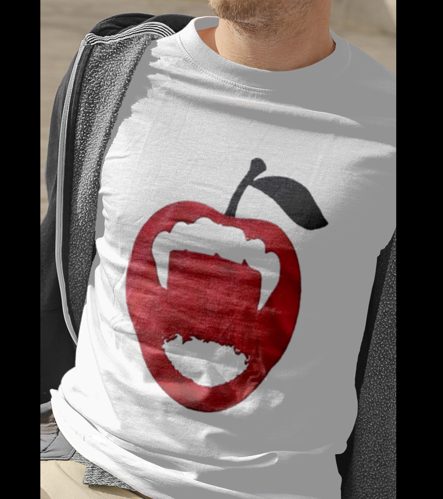 Red Apple Vampire Fangs Halloween Cutout T-Shirt