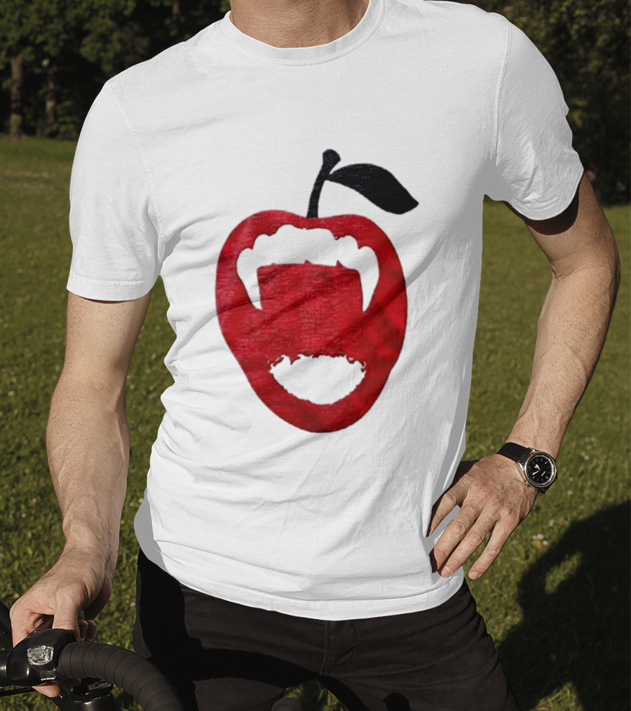 Red Apple Vampire Fangs Halloween Cutout T-Shirt