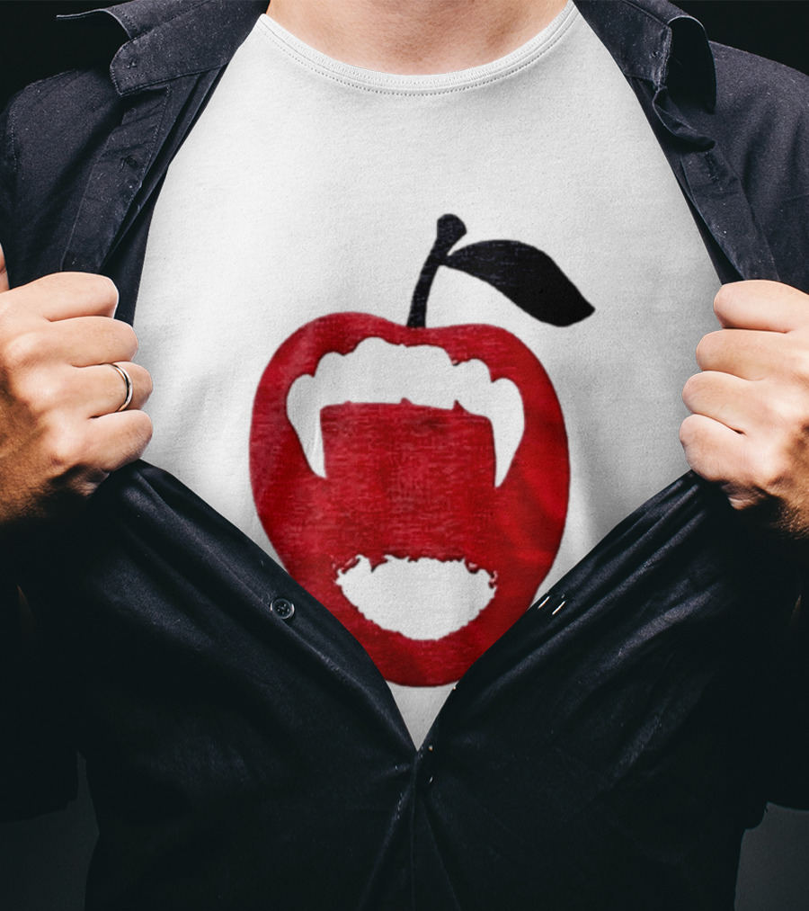 Red Apple Vampire Fangs Halloween Cutout T-Shirt