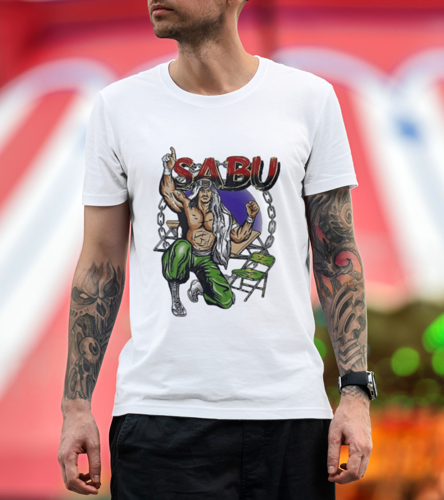 Sabu ECW Wrestling Terry Brunk Character Illustration With Chairs And Chains T-Shirt