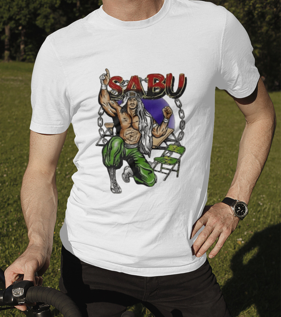Sabu ECW Wrestling Terry Brunk Character Illustration With Chairs And Chains T-Shirt