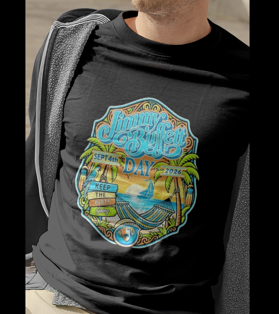 Jimmy Buffett Day Sept 4th 2026 Keep The Party Going Tropical Beach Hammock Scene T-Shirt