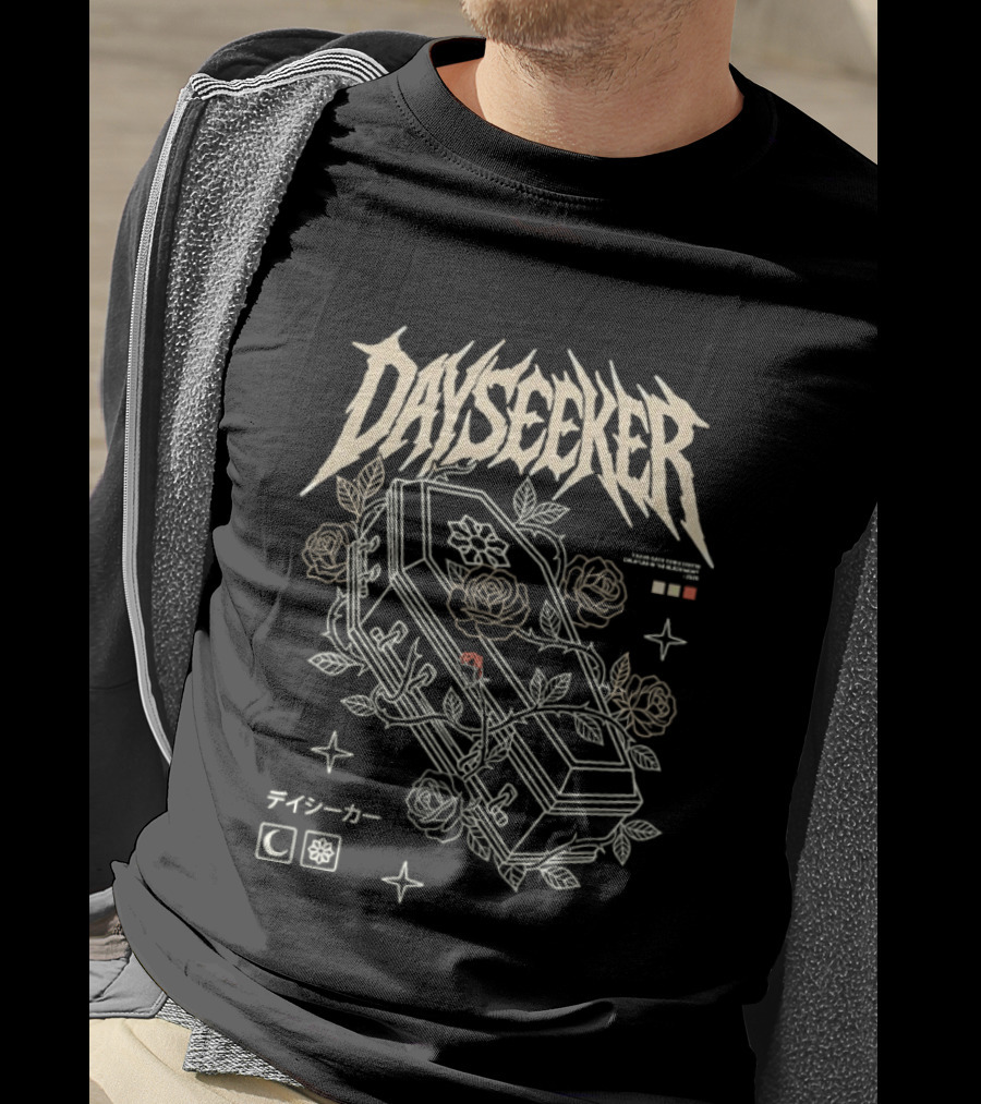 Dayseeker Coffin And Roses Metalcore Japanese Text Moon Star T-Shirt