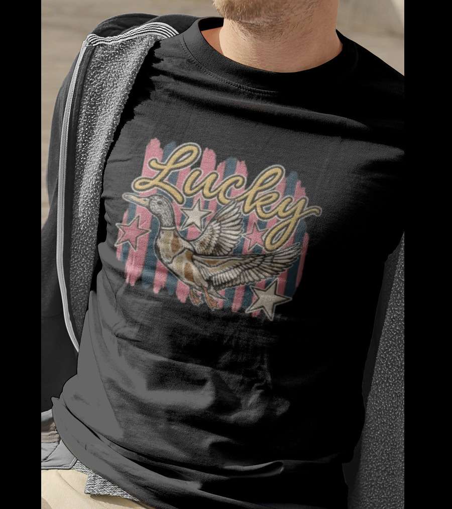 Lucky Duck Stars Pink And Blue Stripes T-Shirt
