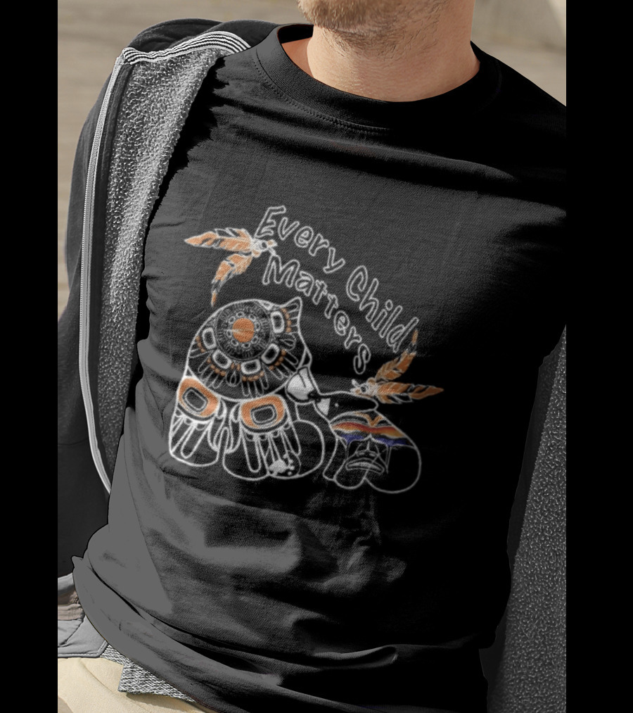 Every Child Matters Bear With Feathers And Rainbow Motif T-Shirt