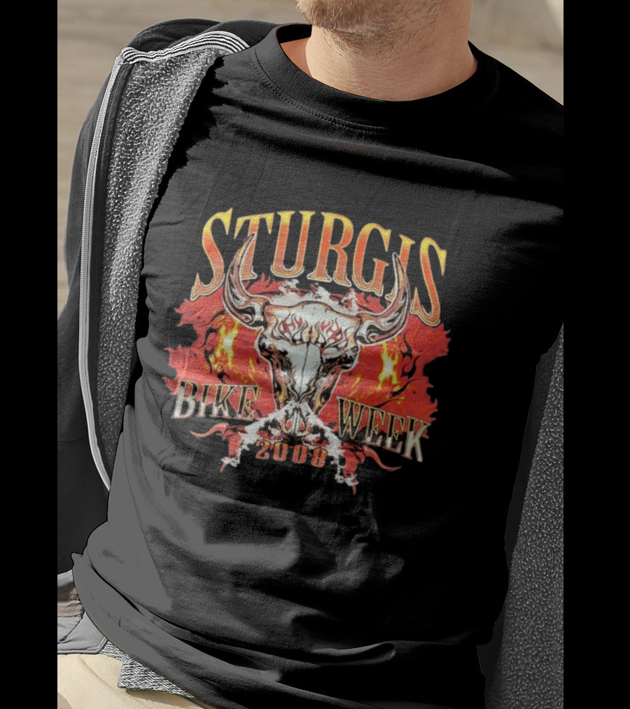 Sturgis Bike Week 2008 Flaming Bull Skull T-Shirt