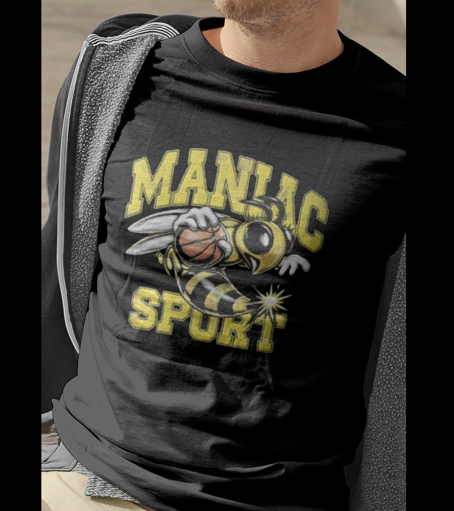 Maniac Sport Cartoon Hornet With Basketball Explosion T-Shirt