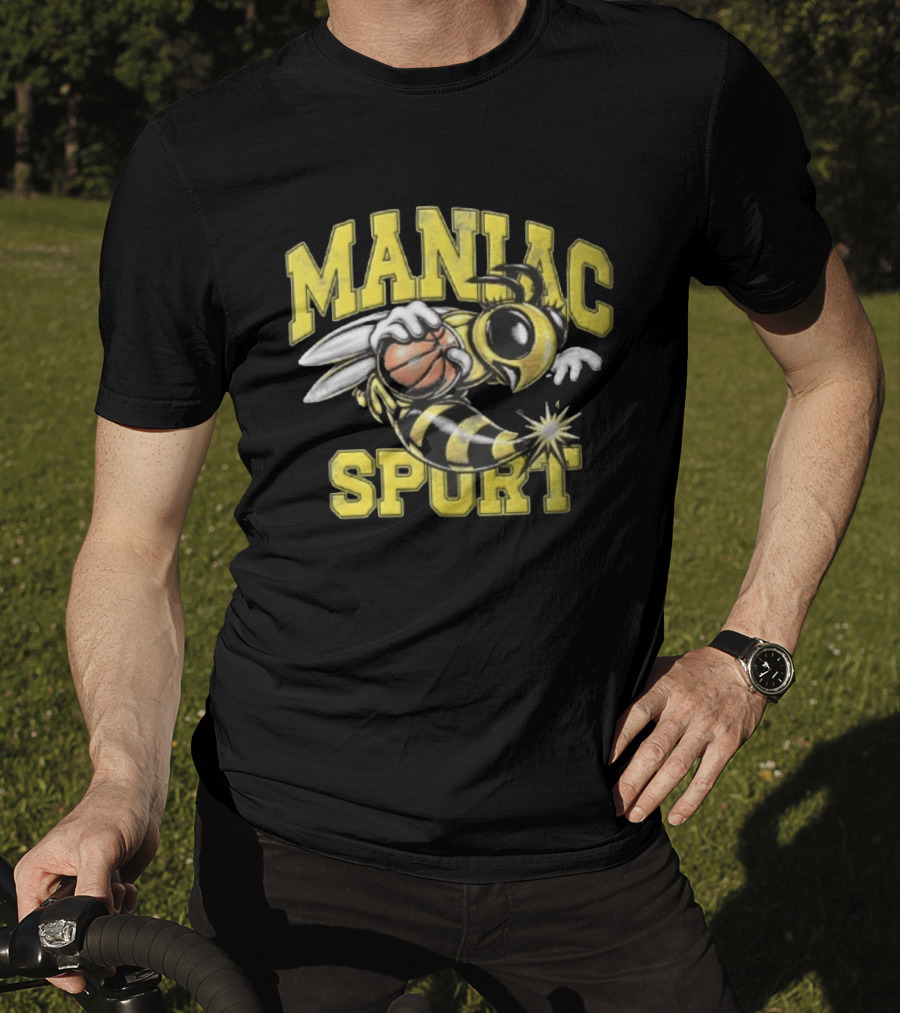 Maniac Sport Cartoon Hornet With Basketball Explosion T-Shirt