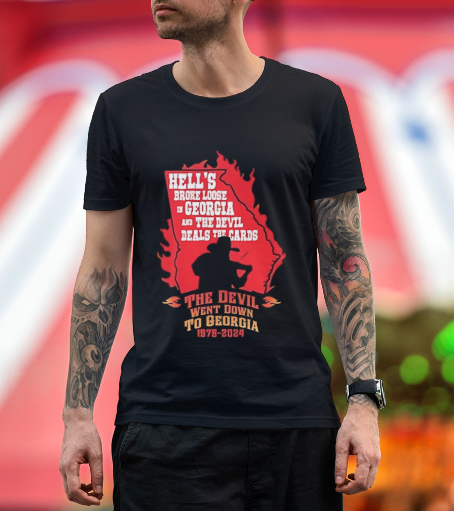 Hell's Broke Loose In Georgia The Devil Went Down To Georgia 1979 2024 And The Devil Deals The Cards T-Shirt